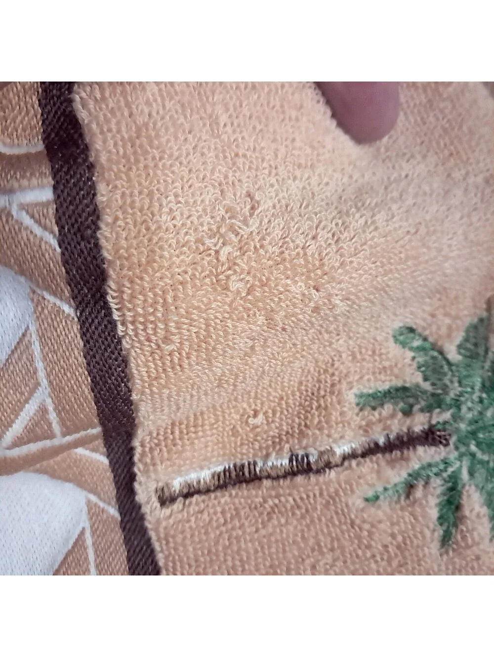 Better Homes & Gardens bath hand Towels Palm tree washcloth tan brown Embroidery